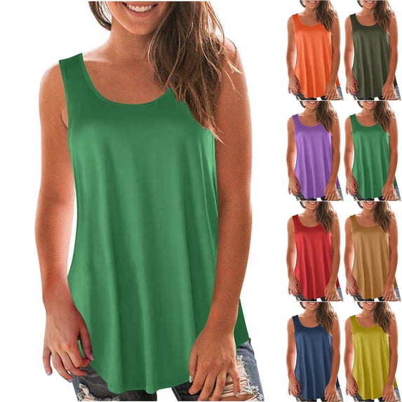 HBGVBA Women's Tank Tops,Summer Sleeveless Blouse for Women,Crewneck Basical Solid Color Soft Lightweight Stretchable Comfortable Daily Layering Leisure Tops