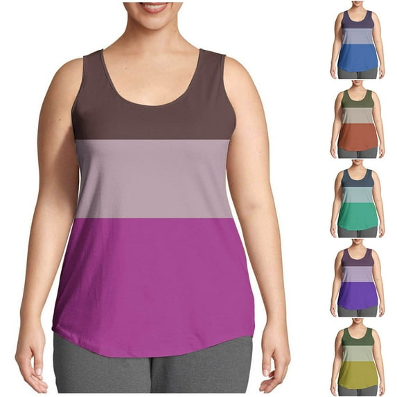 HBGVBA Women's Tank Tops,Summer Sleeveless Blouse for Women,Fashion Color Print Casual Crewneck Plus Size Cami Daily Wear Leisure Tops