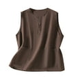 thumbnail image 1 of HBGVBA Women's Tank Tops,Summer Sleeveless Blouse for Women,Solid Color Button Pocket Linen Blouse Loose Casual Crewneck Daily Tops, 1 of 5