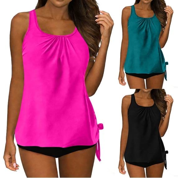 HBGVBA Women's Tankini Swimauits,Beach Bathing Suits,Long Sleeve Surf Shorts Guard Set with Modest Coverage and Built-in Bra