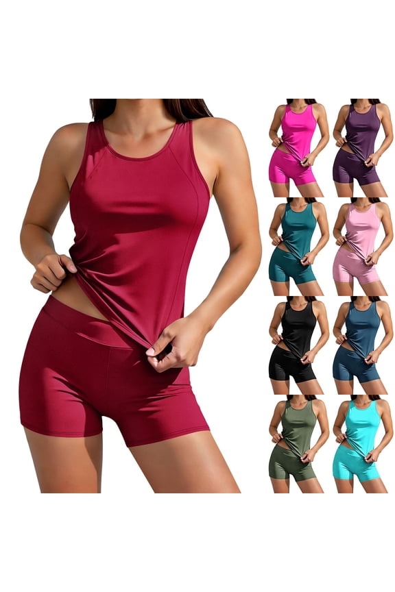 Women's Tankini Swimauits,Beach Bathing Suits,Short Sleeve Surf Guard Set with Modest Coverage