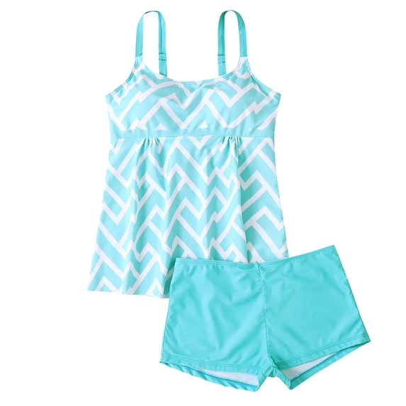 HBGVBA Women's Tankini Swimauits,Plus Size Bathing Suits,Plus Size Striped Wave Wide Shoulder Strap Tankini Swimsuit Set