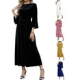 thumbnail image 1 of HBGVBA Women's Velvet Long Dresses 3/4 Sleeve Crewneck Zipper Pullover Solid Color Casual A Line Dress, 1 of 6