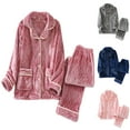 thumbnail image 1 of HBGVBA Women's Winter Warm Fleece Loungewear Set Thick Lapel Button Long Sleeve Long Pant Pajama Set Soft Cold Daily Home Wear, 1 of 3
