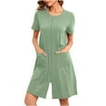 thumbnail image 1 of HBGVBA Women's Zipper Robe Sleepwear,Casual Loose Short Sleeve Home Loungewear Daily Relaxed Sleep Robe Nightgown, 1 of 5