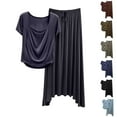 thumbnail image 1 of HBGVBA Womens 2 Piece Plus Size Outfits Set Short Sleeve Maxi Skirt Pajama Set Loose Thin Breathable Casual Summer Home Outfit, 1 of 4