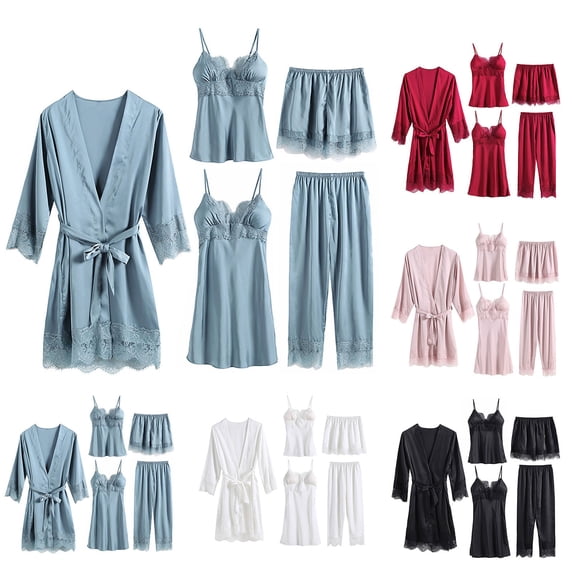 HBGVBA Womens 5 Piece Casual Pajama Set 5 Piece Loungewear Set Thin Camisole And Robe Home Outfit Summer Homewear