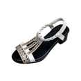 thumbnail image 1 of HBGVBA Womens Beach Sandals Versatile Rhinestone Fishes Mouth Open Toe Elastic Strap Low Heel Summer Shoes 36, 1 of 4