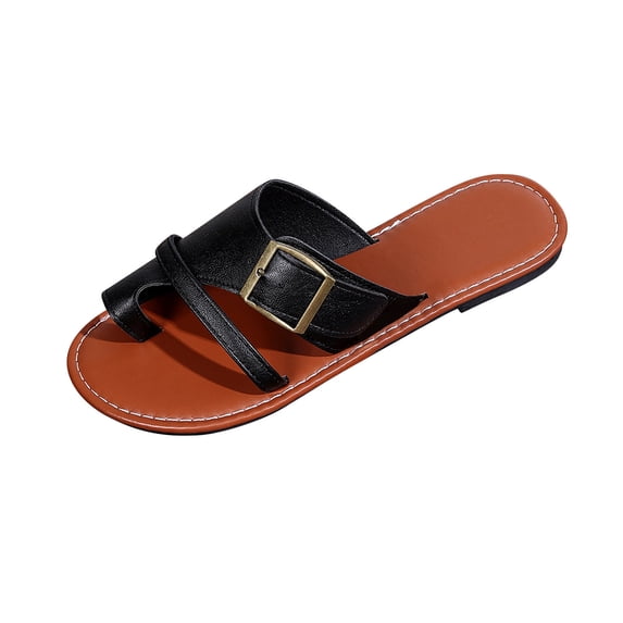 HBGVBA Womens Beach Sandals Vintage Casual Toe Loop On Flat Sole Summer Outdoor Vacation Versatile Shoes 41