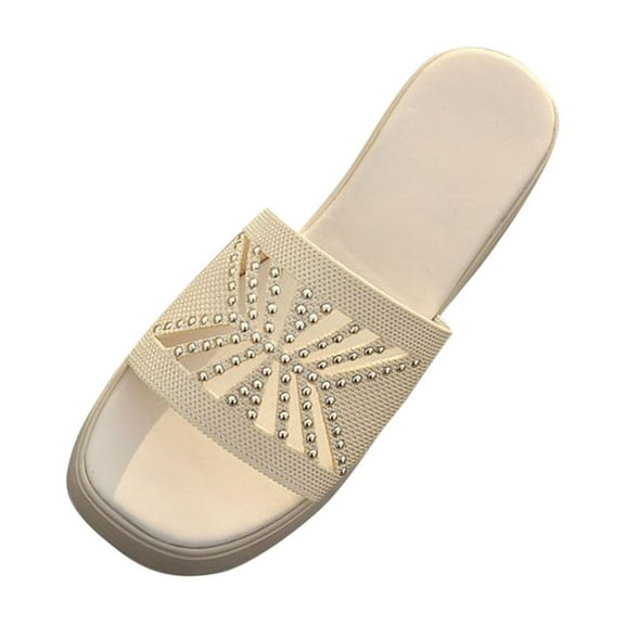 HBGVBA Womens Beach Slippers Fishes Mouth Open Toe Versatile Rhinestone Wedge Heel Thick Sole Summer Shoes 42