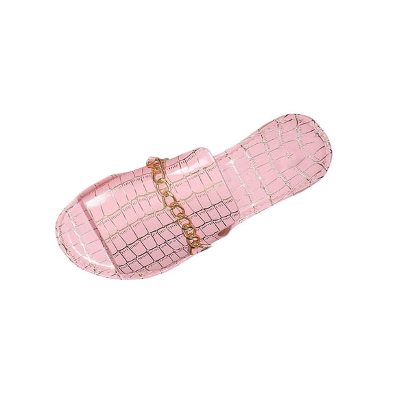 HBGVBA Womens Beach Slippers Metal Chain Round Toe Open Toe Flat Sole Summer Casual Outdoor Stylish Shoes 37