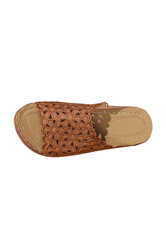 Womens Beach Slippers Plus Size Floral Hollow Out Fishes Mouth Wedge Heel Summer Casual Comfortable Outdoor Shoes 36