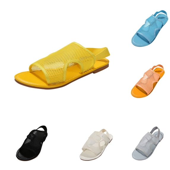 HBGVBA Womens Beach Slippers Plus Size Mesh Breathable Flat Sole Elastic Strap Summer Casual Comfortable Lightweight Shoes 38