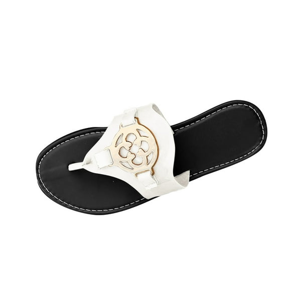 HBGVBA Womens Beach Slippers Solid Color Round Toe Toe Loop Flat Sole Casual Indoor Outdoor Comfortable Shoes 40