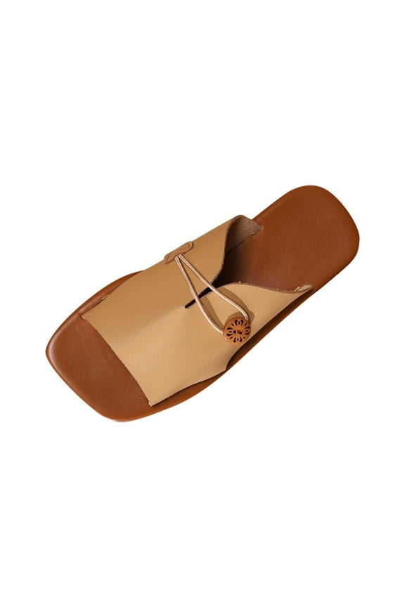 Womens Beach Slippers Toe V-Cut Flat Sole One Strap Button Wrap Summer Outdoor Casual Comfortable Shoes 36