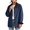 thumbnail image 1 of HBGVBA Womens Casual Button Up Jackets Corduroy-Trimmed Barn Jacket Collared Long Sleeve Loose Outerwear with Patch Pockets, 1 of 6