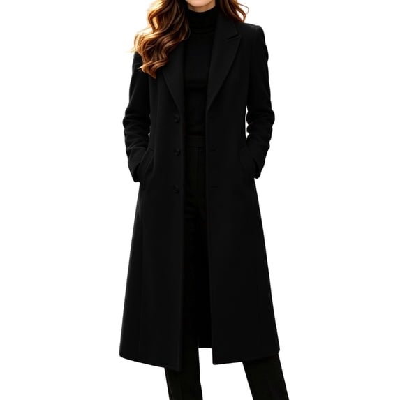 HBGVBA Womens Casual Lapel Collar Peacoat Long Trench Coat Notched Full-Length Formal Winter Outerwear with Pockets