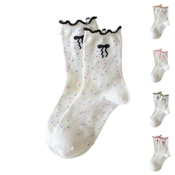 HBGVBA Womens Casual Soft Socks,Breathable Comfy Socks,Mid Calf Ruffle Lace Bow Solid Color Cute Socks