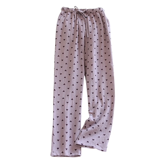 HBGVBA Womens Cotton Pajama Pants,Heart Print Crinkle Gauze Sleep Pant Drawstring Elastic Waist Light Weight Breathable Loose Home Loungewear Trousers with Pockets