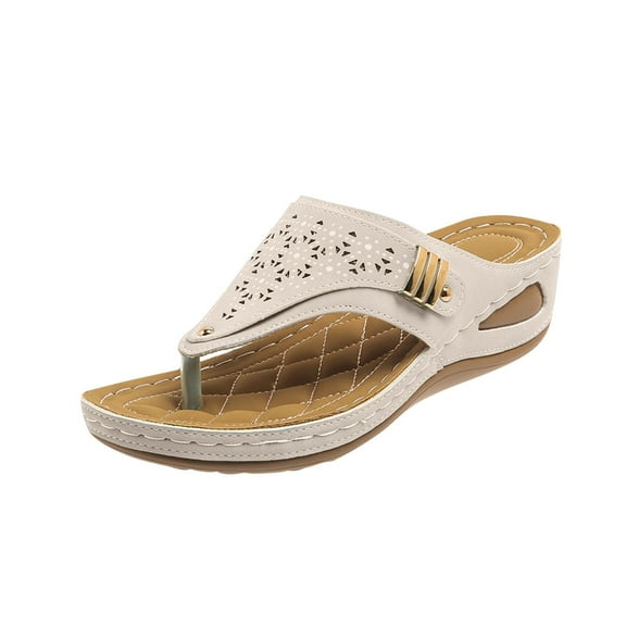 HBGVBA Womens Flops Toe Loop Wedge Heel Summer Casual Outdoor Comfortable Beach Shoes 38