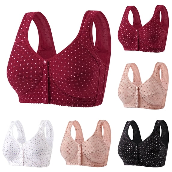 HBGVBA Womens Plus Size Wireless Bras Front Closure Polka Print Wide Strap Comfortable Bralette