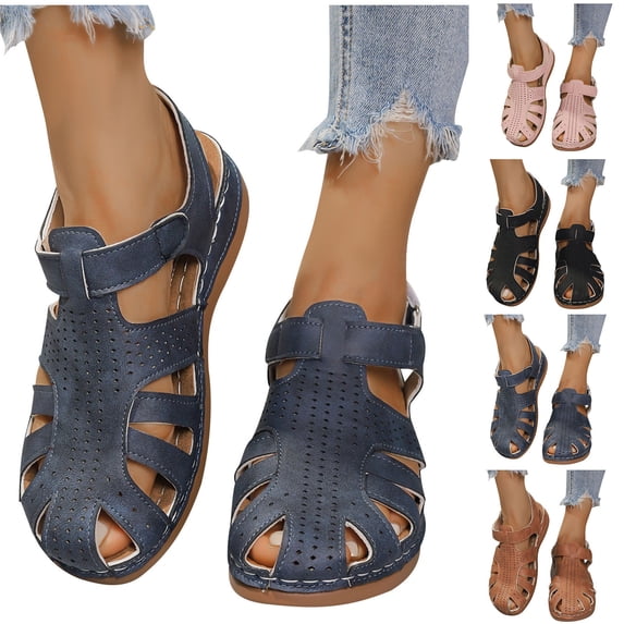 HBGVBA Womens Roman Beach Sandals Flat Sole Arch Support Summer Casual Outdoor Comfortable Breathable Shoes 41
