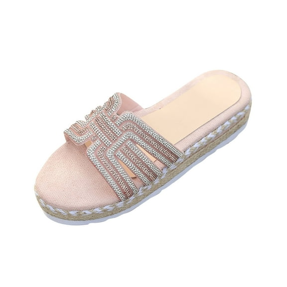 HBGVBA Womens Roman Slippers Thick Sole Casual Rhinestone Indoor Outdoor Comfortable Lightweight Stylish Daily Wear Shoes 35