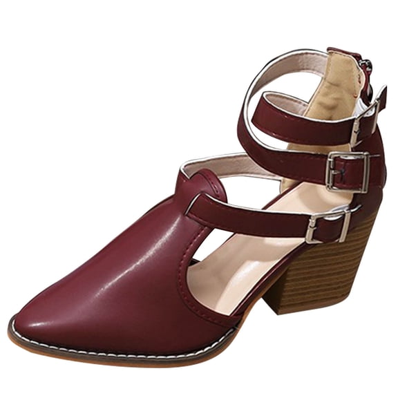 HBGVBA Womens Summer Sandals High Heel Pointed Toe Vintage Belt Buckle Cut Out Summer Dressy Casual Outdoor Versatile Shoes 37