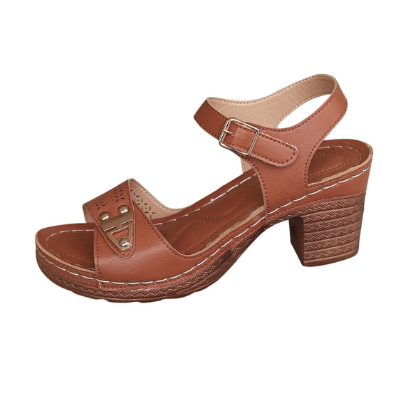 HBGVBA Womens Summer Sandals Hollow Out Buckle Fishes Mouth Heel Summer Casual Outdoor Comfortable Shoes 40
