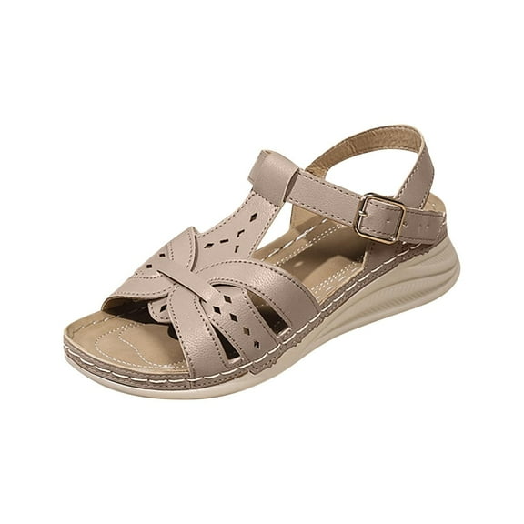 HBGVBA Womens Summer Sandals Hollow Out Solid Color Round Toe Open Toe One Strap Buckle Wedge Heel Summer Shoes 37