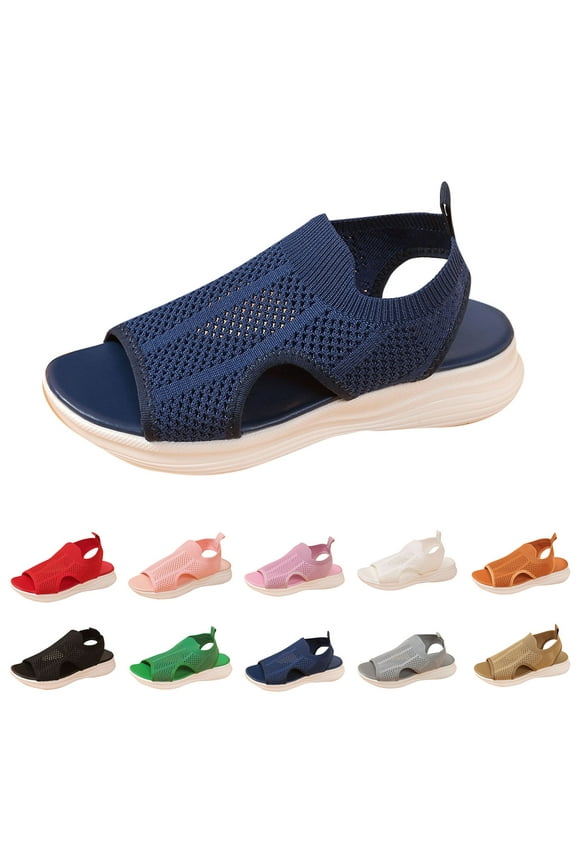 Womens Summer Sandals Knitted Mesh Hollow Out Breathable Soft Sole Summer Casual Lightweight Shoes 38