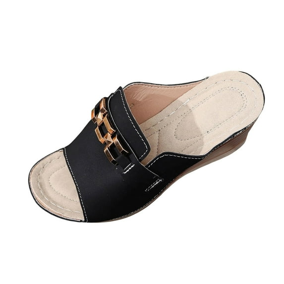 HBGVBA Womens Summer Sandals Metallic Wedge Thick Sole Plus Size Beach Summer Comfortable Casual Outdoor Trendy Shoes 38