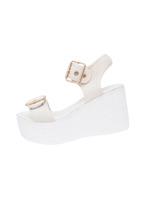 Womens Summer Sandals One Strap Buckle Wedge Heel Thick Sole Fishes Mouth Summer Casual Breathable Shoes 40