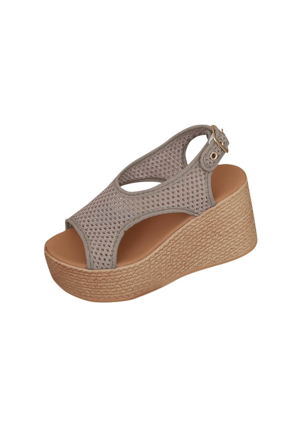 Womens Summer Sandals One Strap Buckle Wedge Heel Thick Sole Summer Casual Outdoor Stylish Shoes 36