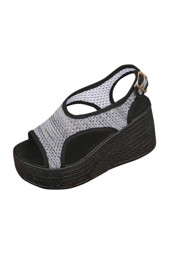 Womens Summer Sandals One Strap Buckle Wedge Heel Thick Sole Summer Casual Outdoor Stylish Shoes 40