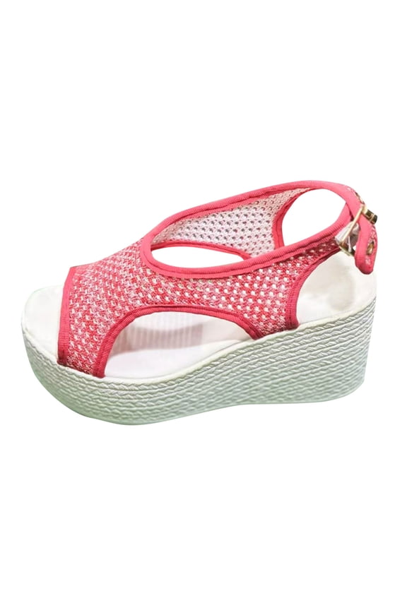 Womens Summer Sandals One Strap Buckle Wedge Heel Thick Sole Summer Casual Outdoor Stylish Shoes 40