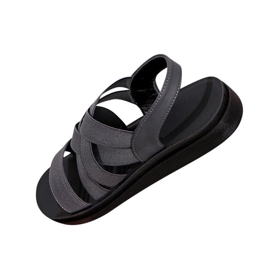 HBGVBA Womens Summer Sandals Solid Color Comfortable Breathable Round Toe Open Toe Crisscross Elastic Strap Flat Sole Summer Shoes 36