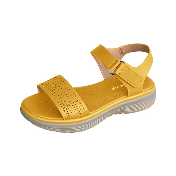 HBGVBA Womens Summer Sandals Solid Color Hollow Out Round Toe Open Toe One Strap Buckle Thick Sole Summer Shoes 38