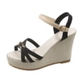 thumbnail image 1 of HBGVBA Womens Summer Sandals Solid Color Round Toe Open Toe Crisscross Strap One Strap Buckle Thick Sole Wedge Heel Shoes 39, 1 of 4