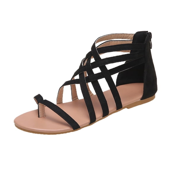 HBGVBA Womens Summer Sandals Solid Color Thin Strap Toe Loop Hollow Out Flat Sole Summer Casual Shoes 38