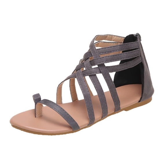 HBGVBA Womens Summer Sandals Solid Color Thin Strap Toe Loop Hollow Out Flat Sole Summer Casual Shoes 39