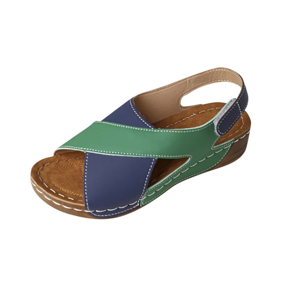 HBGVBA Womens Summer Sandals Wedge Heel Contrast Color Breathable Thick Sole Summer Outdoor Casual Comfortable Shoes 38