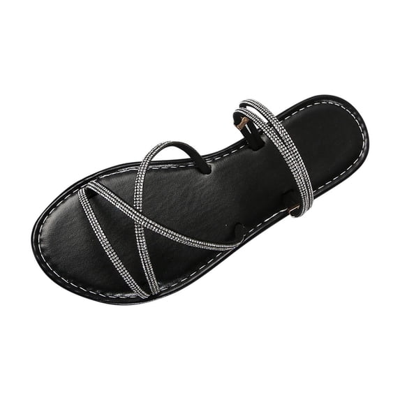 HBGVBA Womens Summer Slippers 2 In 1 Sandal Slipper Rhinestone Round Toe Open Toe Flat Sole Summer Comfortable Shoes 43