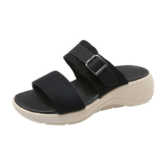 HBGVBA Womens Summer Slippers Breathable Mesh Solid Color Round Toe Open Toe Thick Sole Wedge Heel Summer Outdoor Comfortable Shoes 39