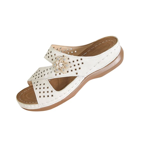 HBGVBA Womens Summer Slippers Floral Hollow Out Breathable Fishes Mouth Open Toe On Thick Sole Wedge Heel Shoes 38