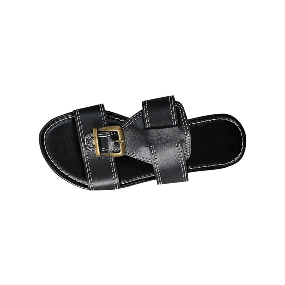 HBGVBA Womens Summer Slippers Leather Belt Buckle H-Strap Breathable Summer Comfortable Casual Versatile Shoes 39