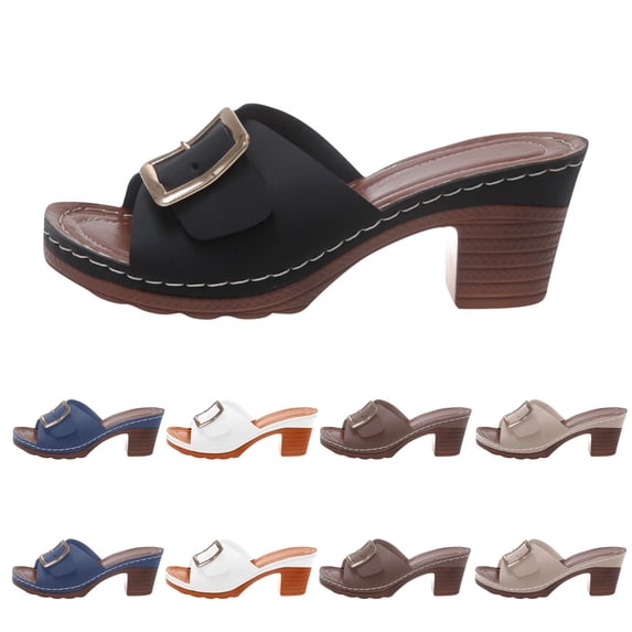 HBGVBA Womens Summer Slippers One Strap Metal Buckle High Heel Summer Outdoor Casual Stylish Comfortable Versatile Shoes 43