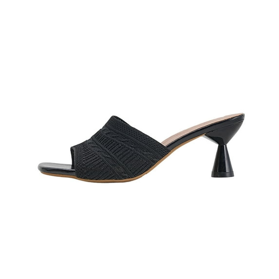 HBGVBA Womens Summer Slippers Plus Size One Strap Solid Color Mesh Toe Open Toe Heel Low Heel Summer Shoes 39