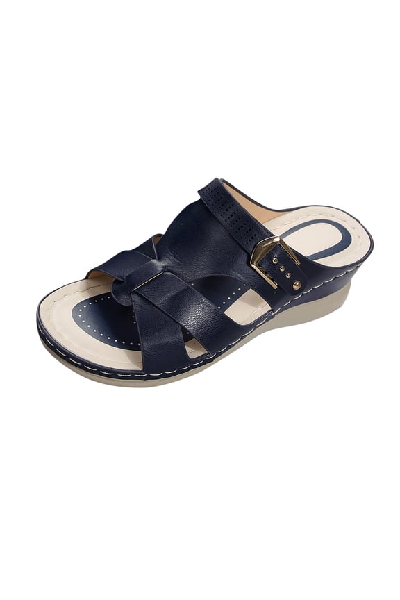 Womens Summer Slippers Solid Color Fishes Mouth Wedge Heel Thick Sole Summer Casual Outdoor Soft Sole Shoes 36