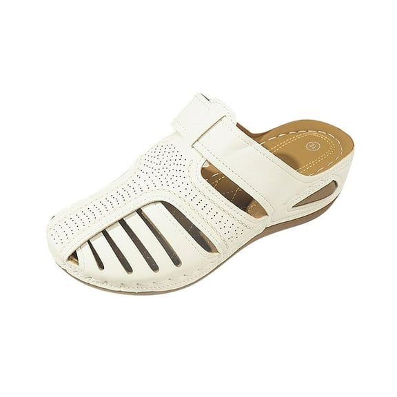 HBGVBA Womens Summer Slippers Solid Color Hollow Out Breathable Round Toe Mule On Thick Sole Wedge Heel Summer Comfortable Shoes 36